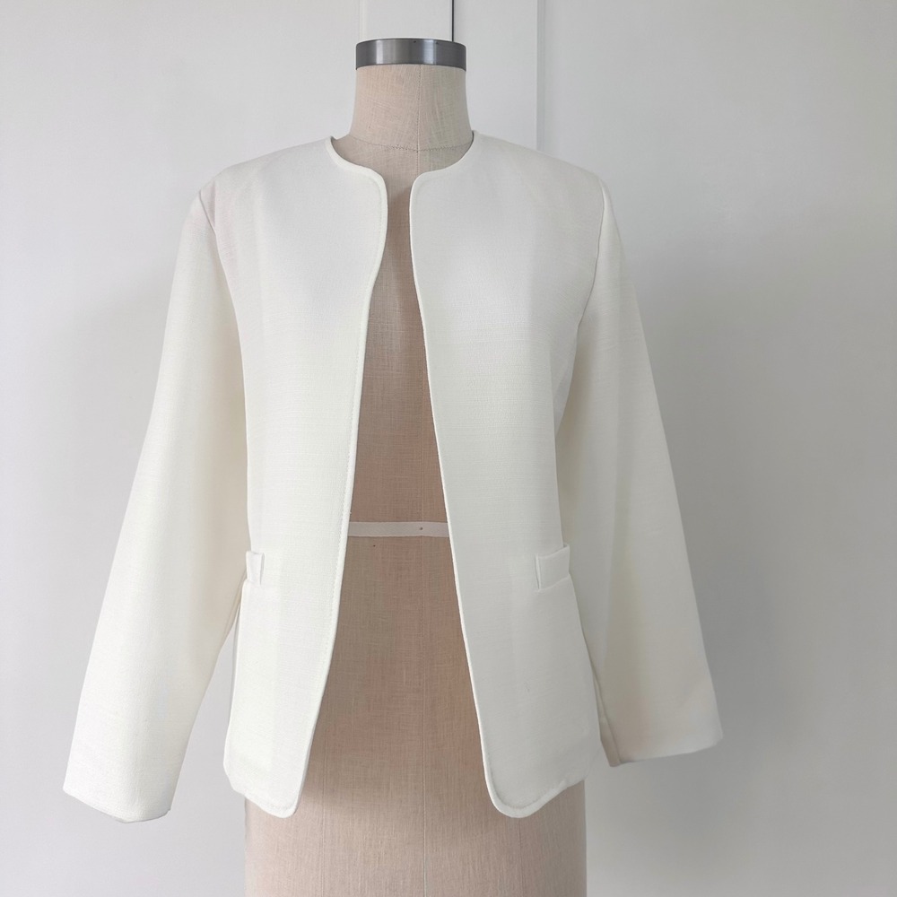 Vintage 90s Willow Ridge Ivory Jacket Collarless Textured Topper USA 10P‎ Bridal